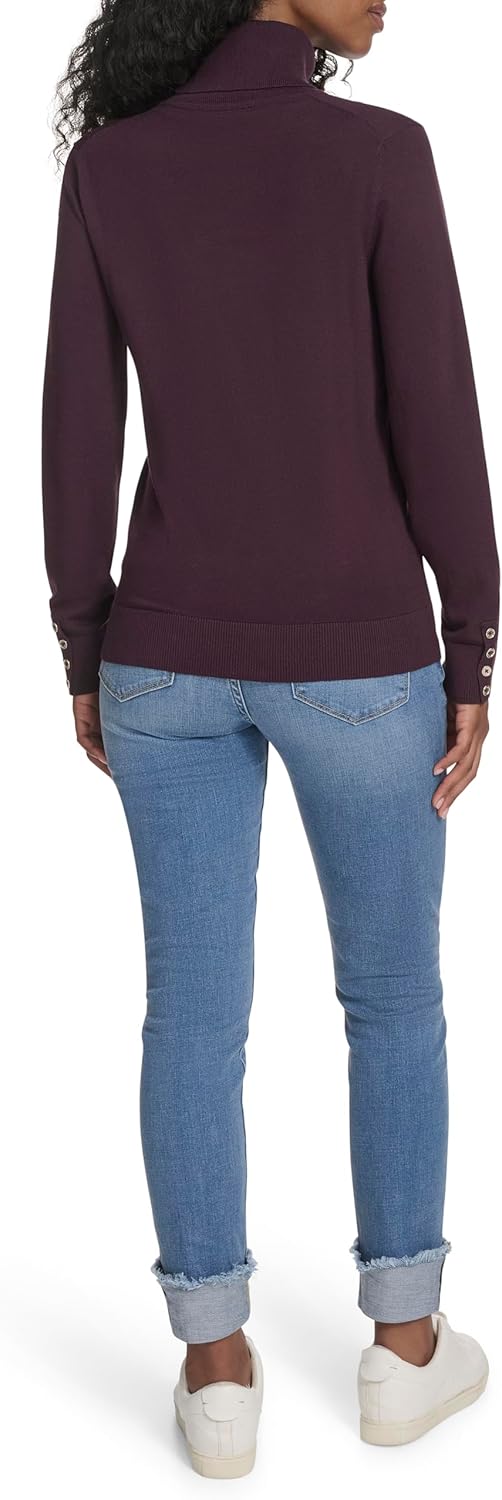 Женская легкая хлопковая водолазка Tommy Hilfiger, Aubergine — фото 4
