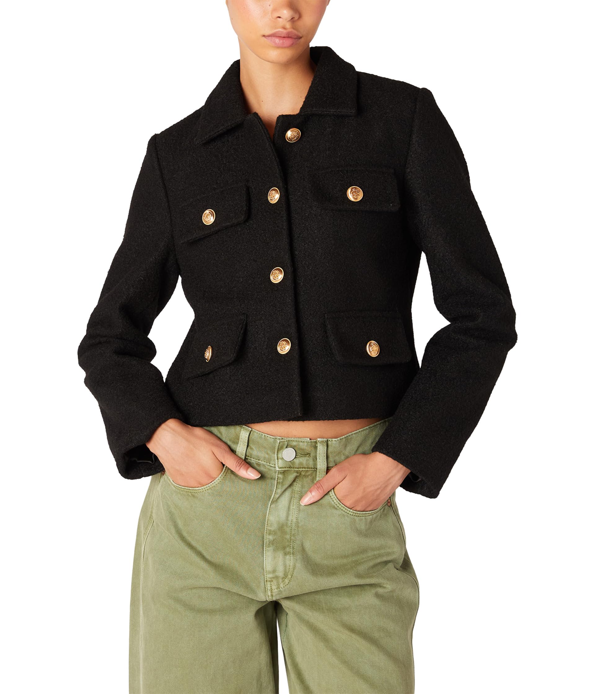 

Куртка Blank NYC Cropped Shirt Jacket With Pocket And Gold Button Detail, черный