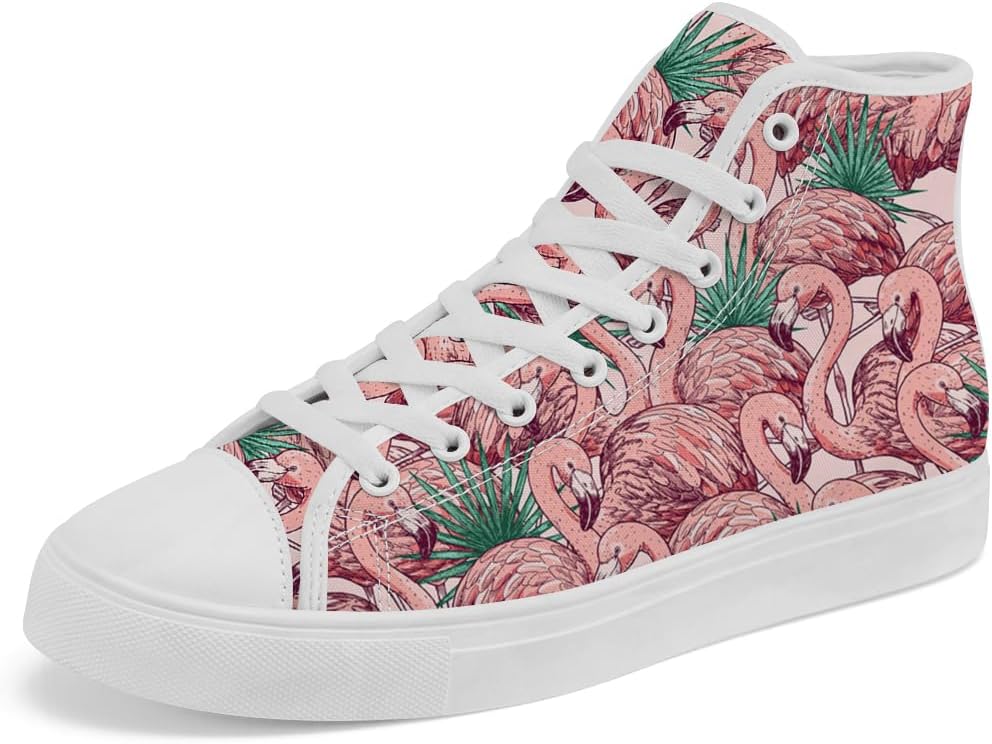 

Высокие кеды Flamingo для мужчин и женщин, тканевые кроссовки на шнуровке, повседневная обувь, подарок для мамы и папы Chebing, зеленый/розовый