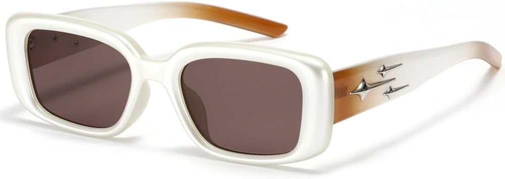 

Прямоугольные солнцезащитные очки для мужчин, винтажный панк, градиентные, маленькие, женские, роскошные солнцезащитные очки с защитой от УФ-излучения UV400 TKKTLLT, White Brown