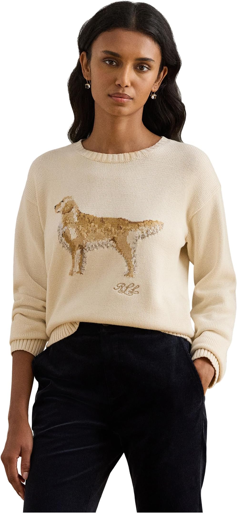 

Свитер Lauren Ralph Lauren Intarsia-Knit Golden Retriever Sweater, цвет Mascarpone Cream