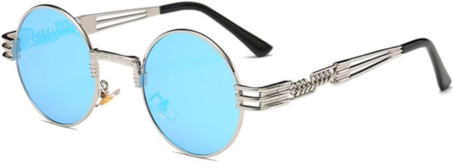 

Круглые солнцезащитные очки в стиле стимпанк для мужчин и женщин, металлические очки, винтажные солнцезащитные очки с защитой от УФ-излучения UV400 generic, Silver Frame Blue