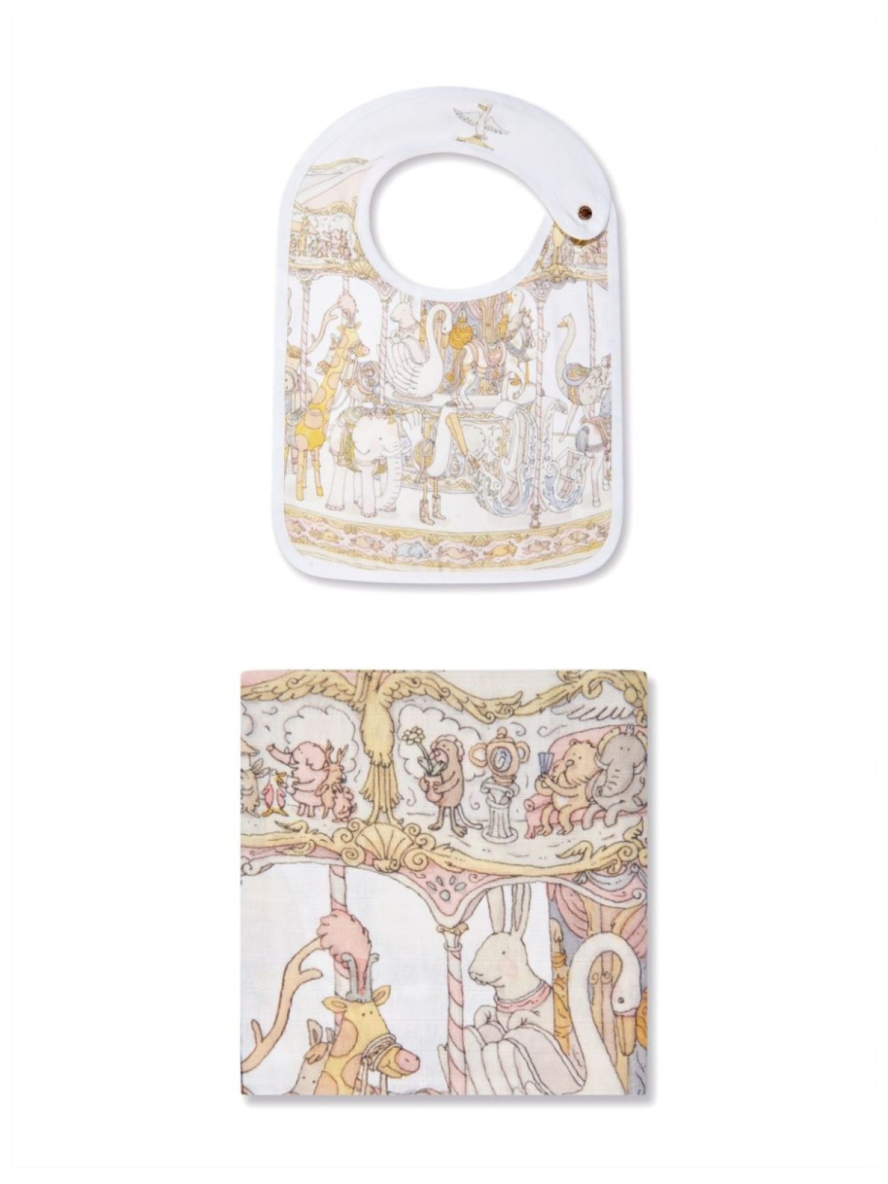 

Atelier Choux комплект Carré & Satin Carousel из одеяла и нагрудника, белый
