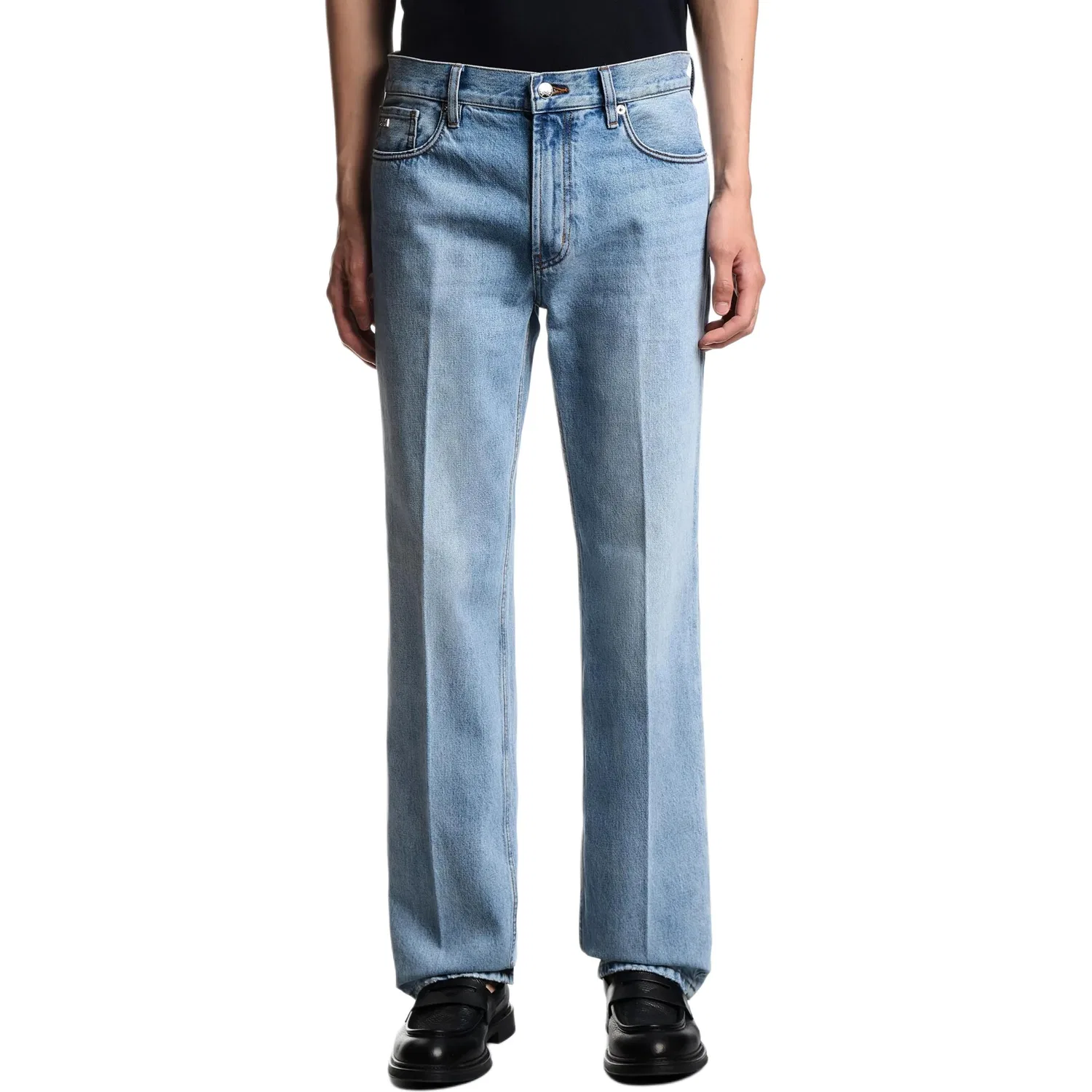 Джинсы J76 straight-fit из каменного денима EMPORIO ARMANI, Light Blue — фото 3