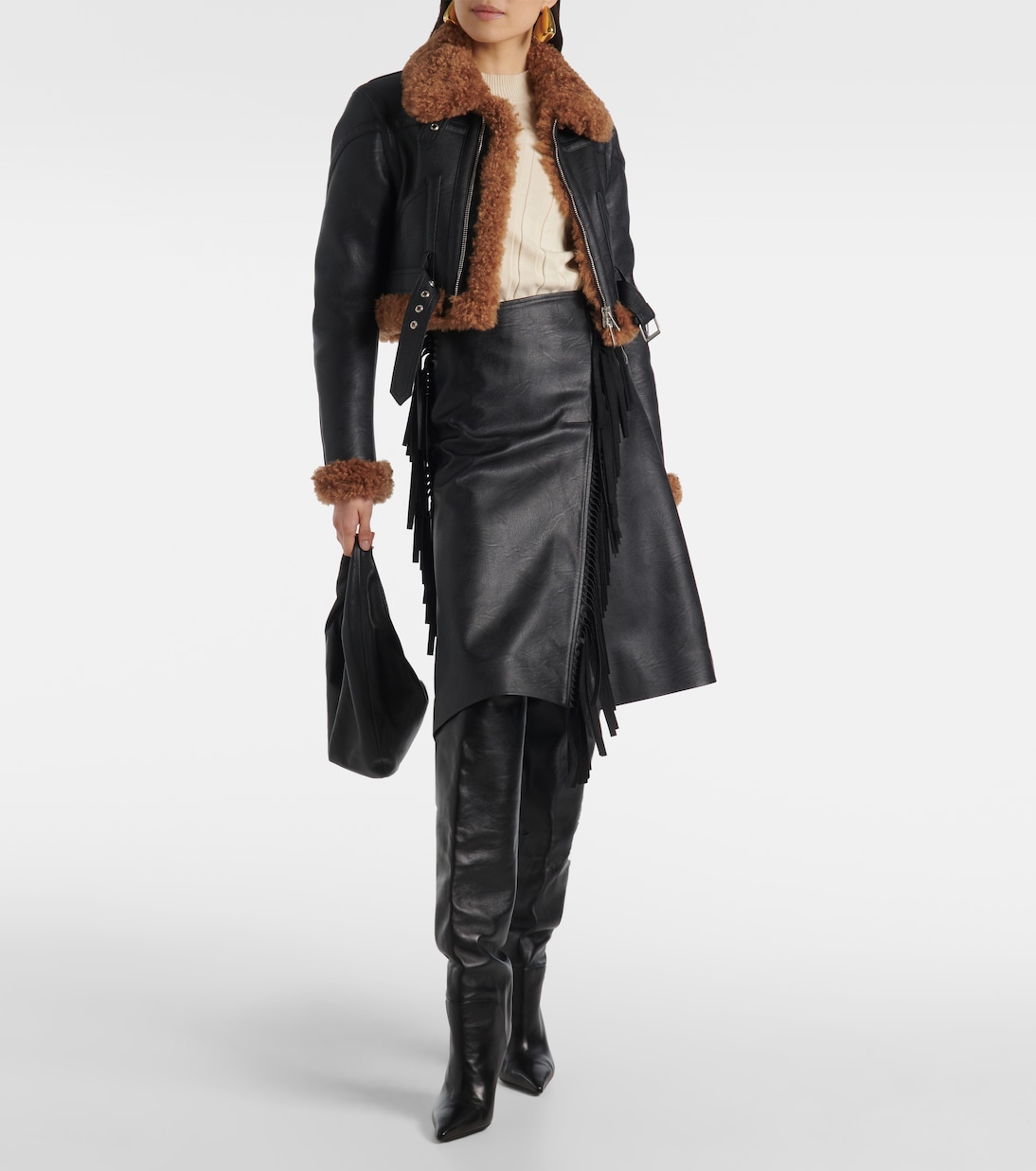 Юбка миди из искусственной кожи Alter mat Stella McCartney, черный — фото 2