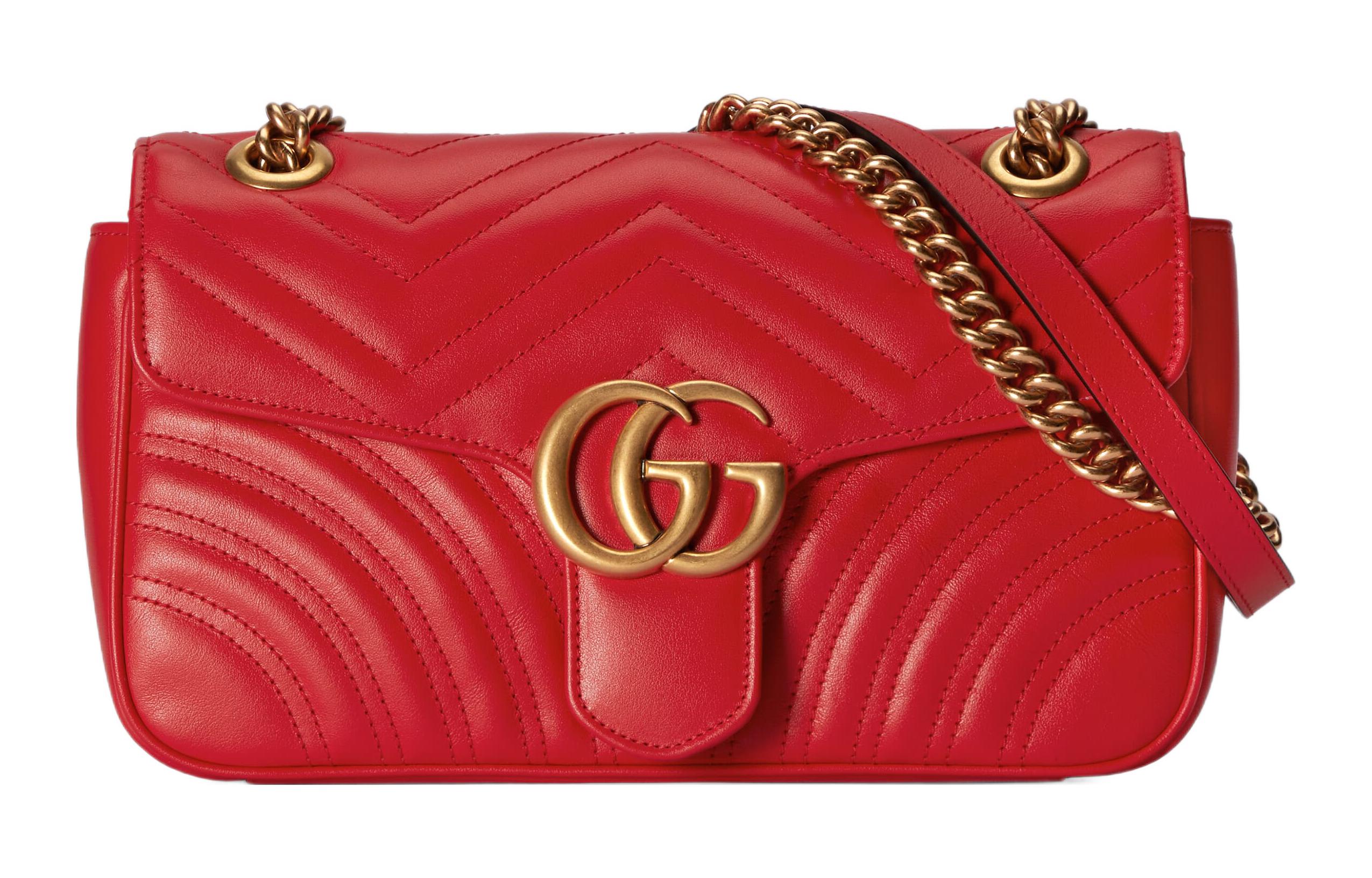 

GUCCI Сумка через плечо GG Marmont из кожи, женская, красного цвета, небольшого размера