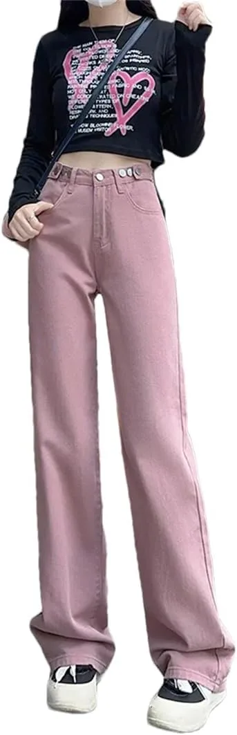 

Женские джинсы с высокой талией и широкими прямыми штанинами