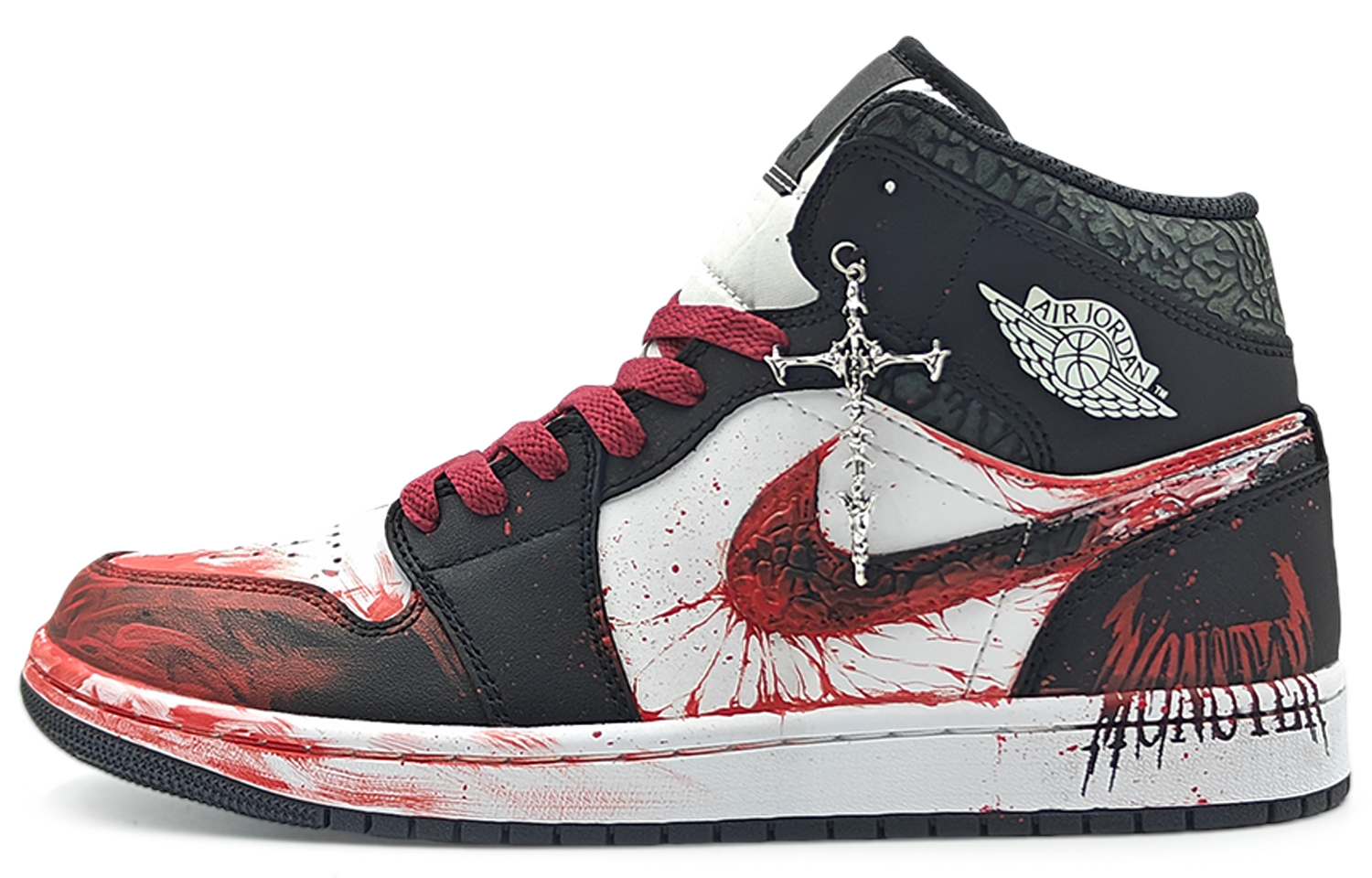

Jordan Баскетбольные кроссовки Air 1 Mid SE "Panda Elephant" износостойкие, винтажные, среднего размера, мужские, черно-красные