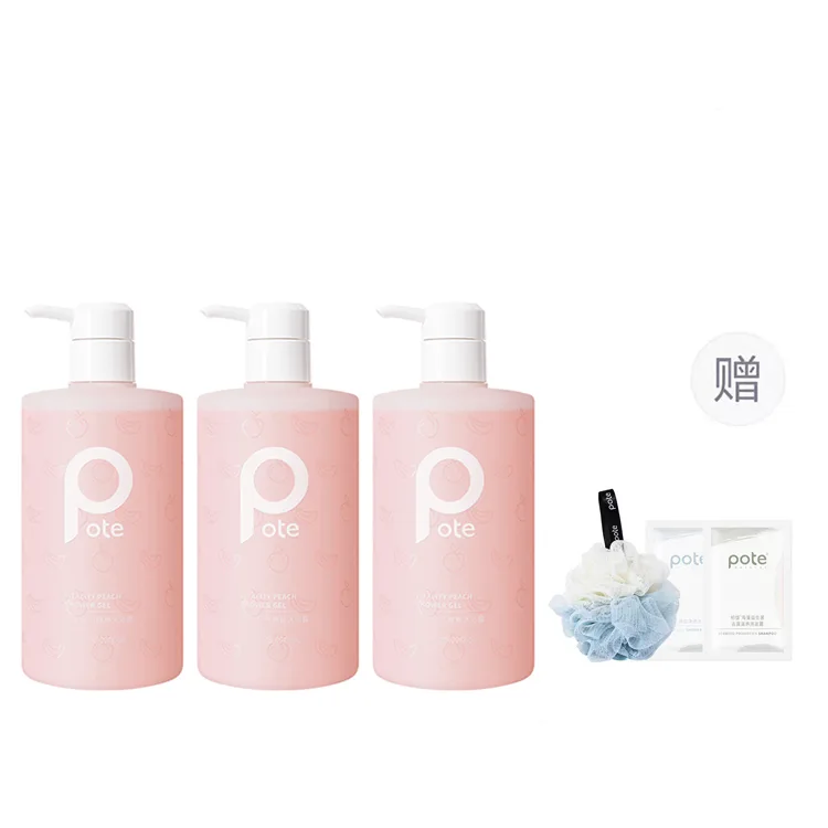 POTE Гель для душа Fresh Look Peach с ароматом персика для снятия зуда и глубокого очищения 375 мл/475 мл