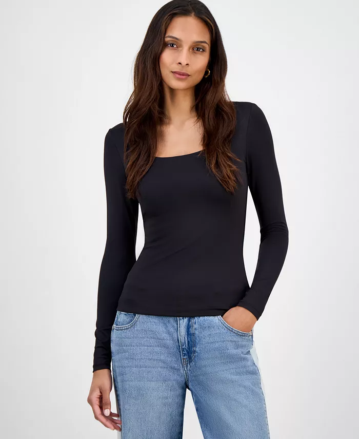 

Женский топ с круглым вырезом Second-Skin и длинными рукавами And Now This, черный