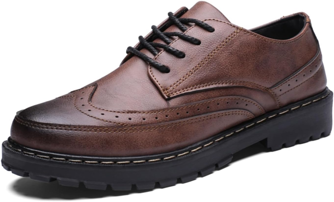 

Классические мужские туфли броги с крыльями, из натуральной кожи, на шнуровке, с толстой подошвой, идеально подходят для официальных и повседневных мероприятий Aokisx, коричневый