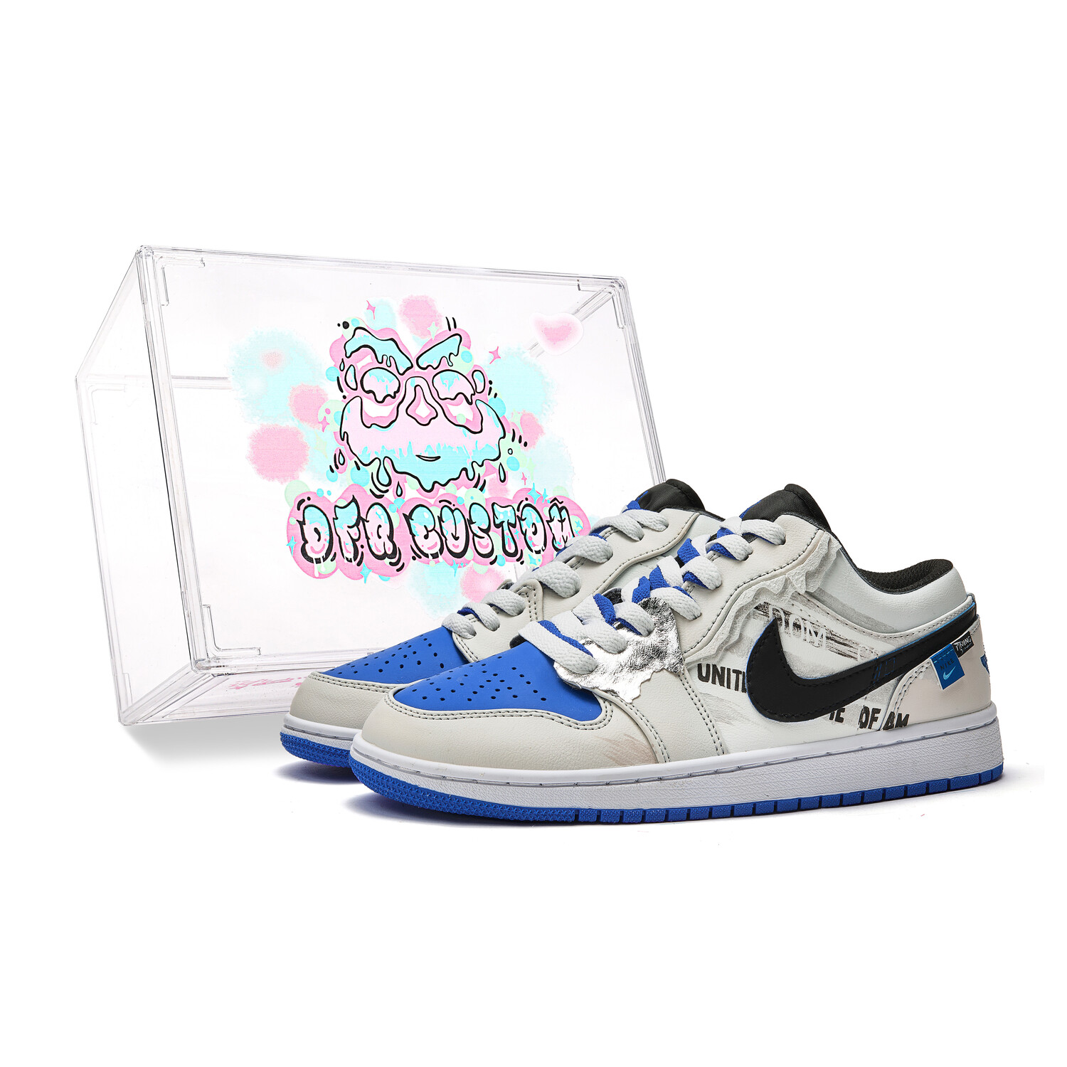 

Кроссовки Air Jordan 1 Vintage Basketball Shoes Men Low-top Blue/beige, бежевый