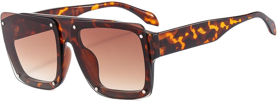 

Модные солнцезащитные очки для мужчин, большие, в стиле панк, черные, солнцезащитные очки для женщин, винтажные, с заклепками (красно-серые, один размер) LXLHWN, Leoaprd-brown