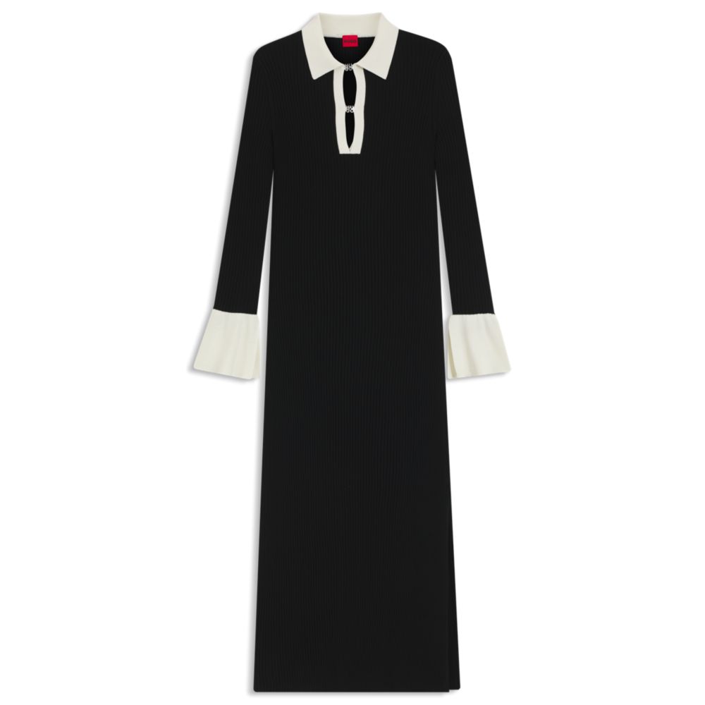 

Вязаное платье-труба с запахом и стекающим логотипом HUGO, черный