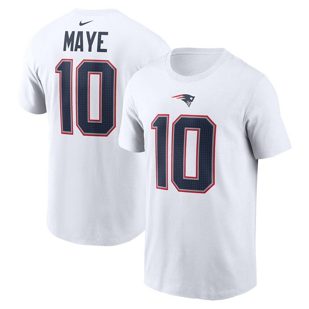 Мужская белая футболка Nike Drake Maye New England Patriots проекта НФЛ 2024 с именем и номером игрока, цвет Pat White