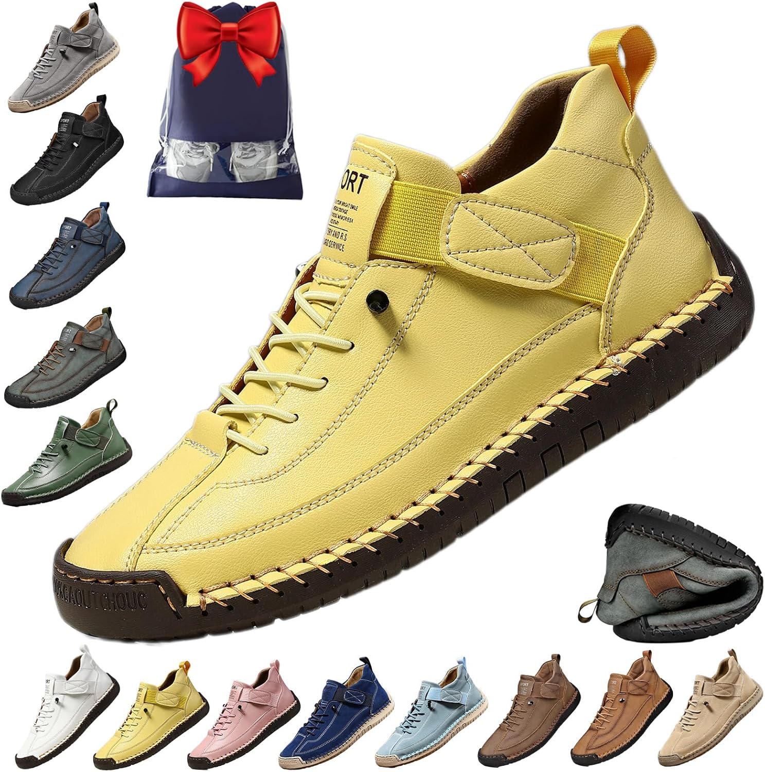 

Удобные ортопедические кроссовки, унисекс, ручная работа, кожаные удобные туфли, ботинки с мягкой ортопедической поддержкой Noclerv, желтый