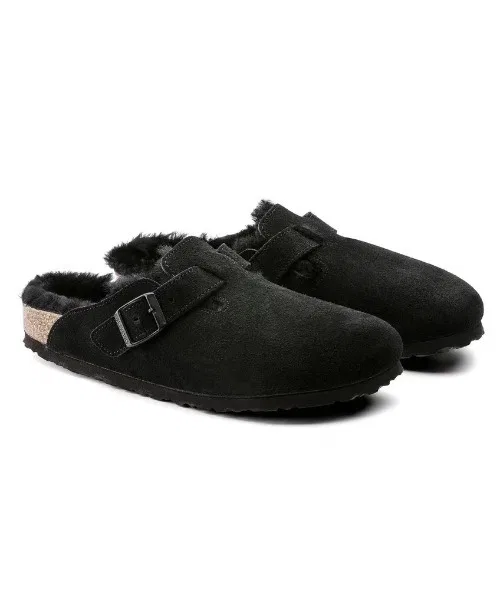 Унисекс сабо из замши Birkenstock Boston Shearling бежевые — фото 3