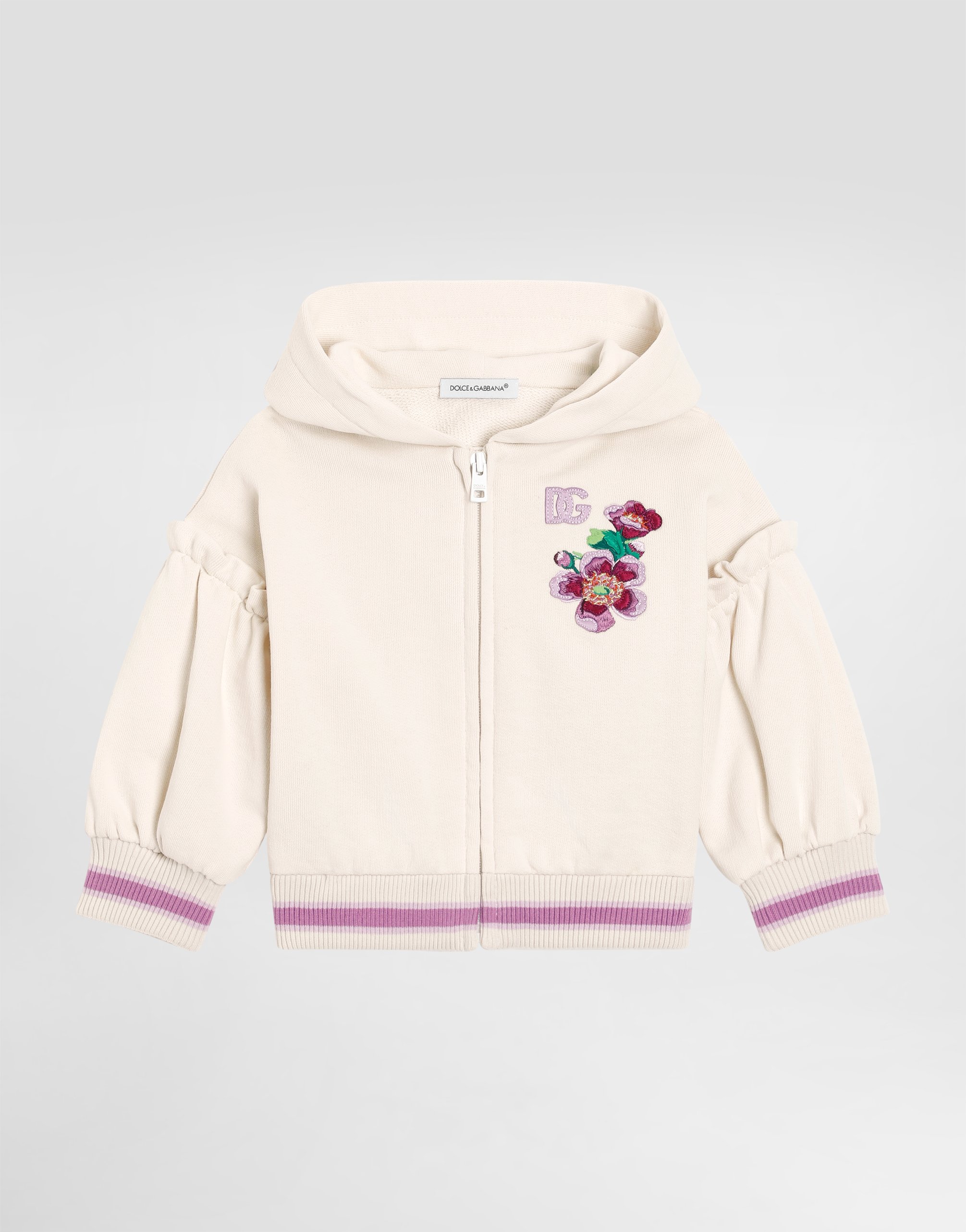 

Флисовая толстовка с капюшоном, вышивкой в виде фиалок и логотипом DG Dolce&Gabbana, мультиколор