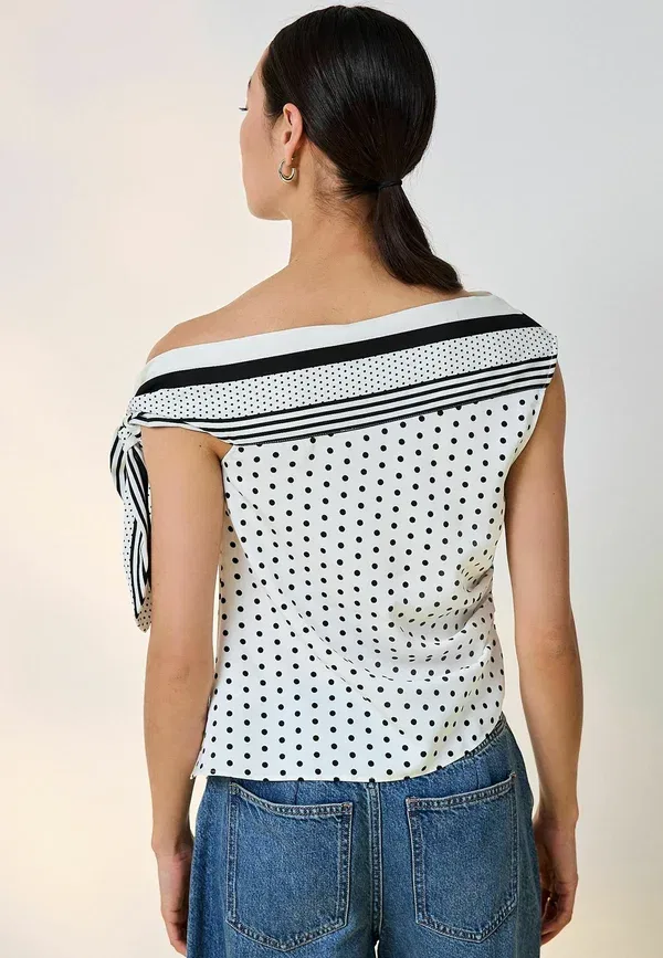 Блуза Next, white black polka dot, белый с черным горошек — фото 2