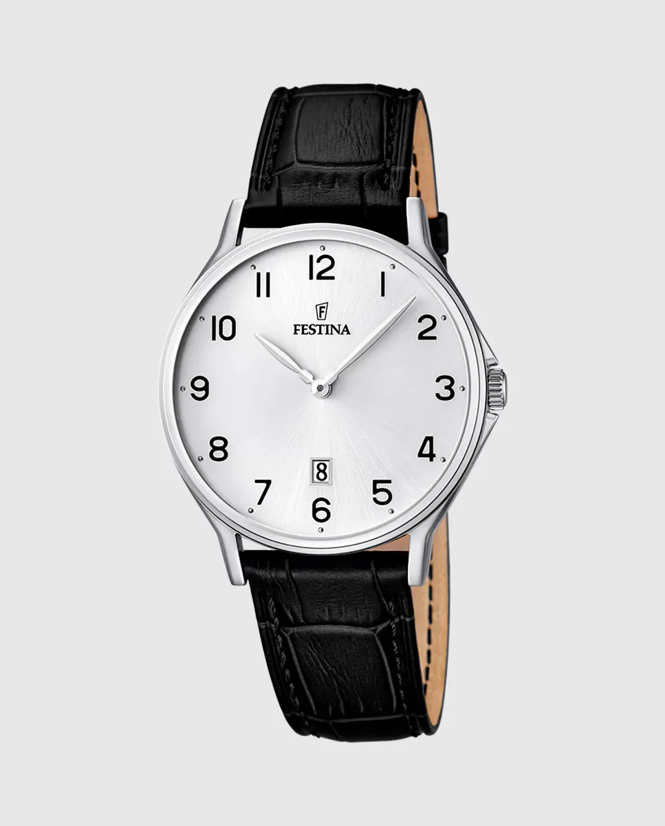 

Мужские часы F16745/1 Классический черный кожаный ремешок Festina, черный
