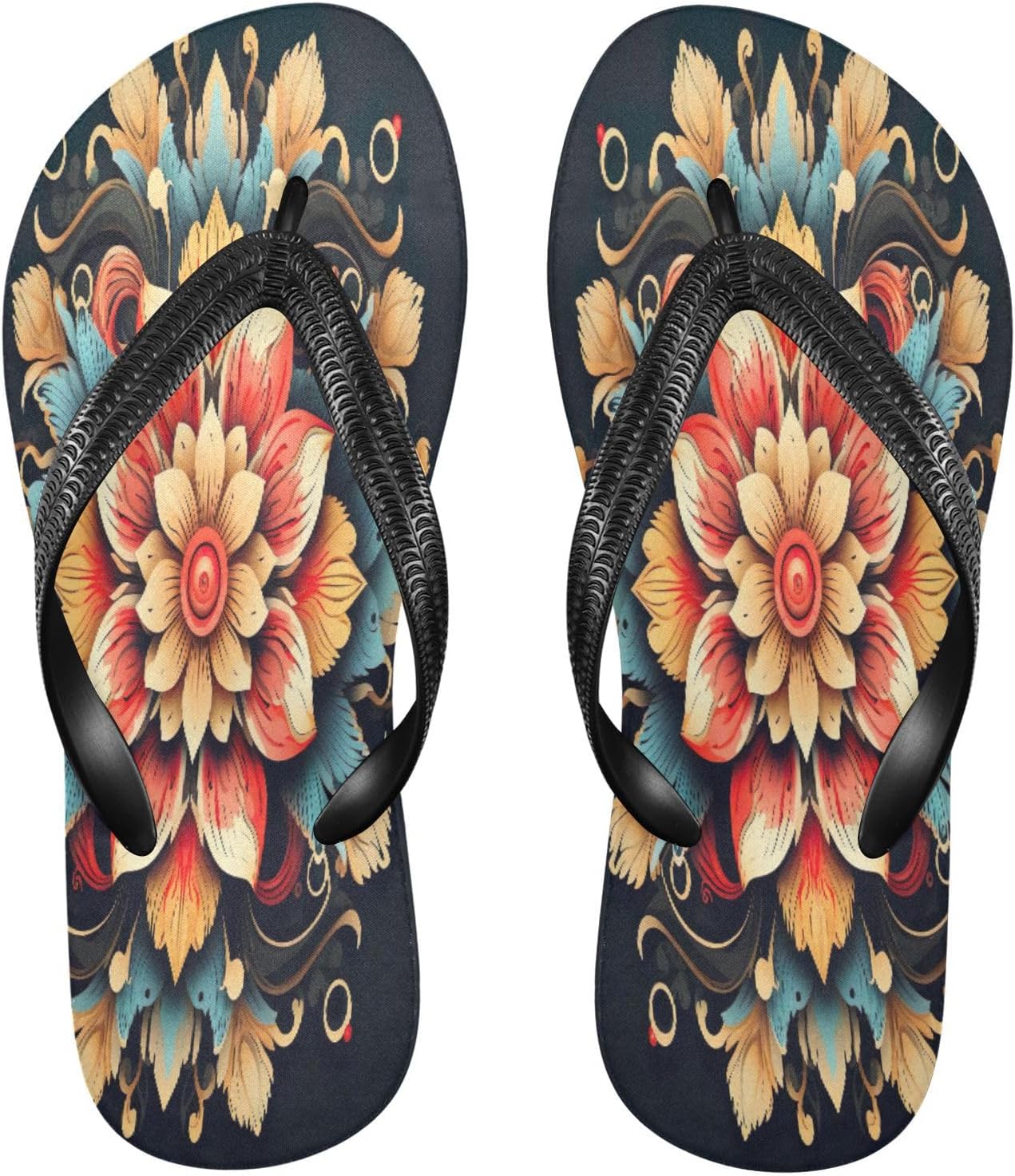 

Шлепанцы с цветочным рисунком в стиле мандалы, пляжные сандалии-вьетнамки, резинескользящие летние тапочки для мужчин и женщин, для прогулок Sinestour, Mandala Florals Flowers