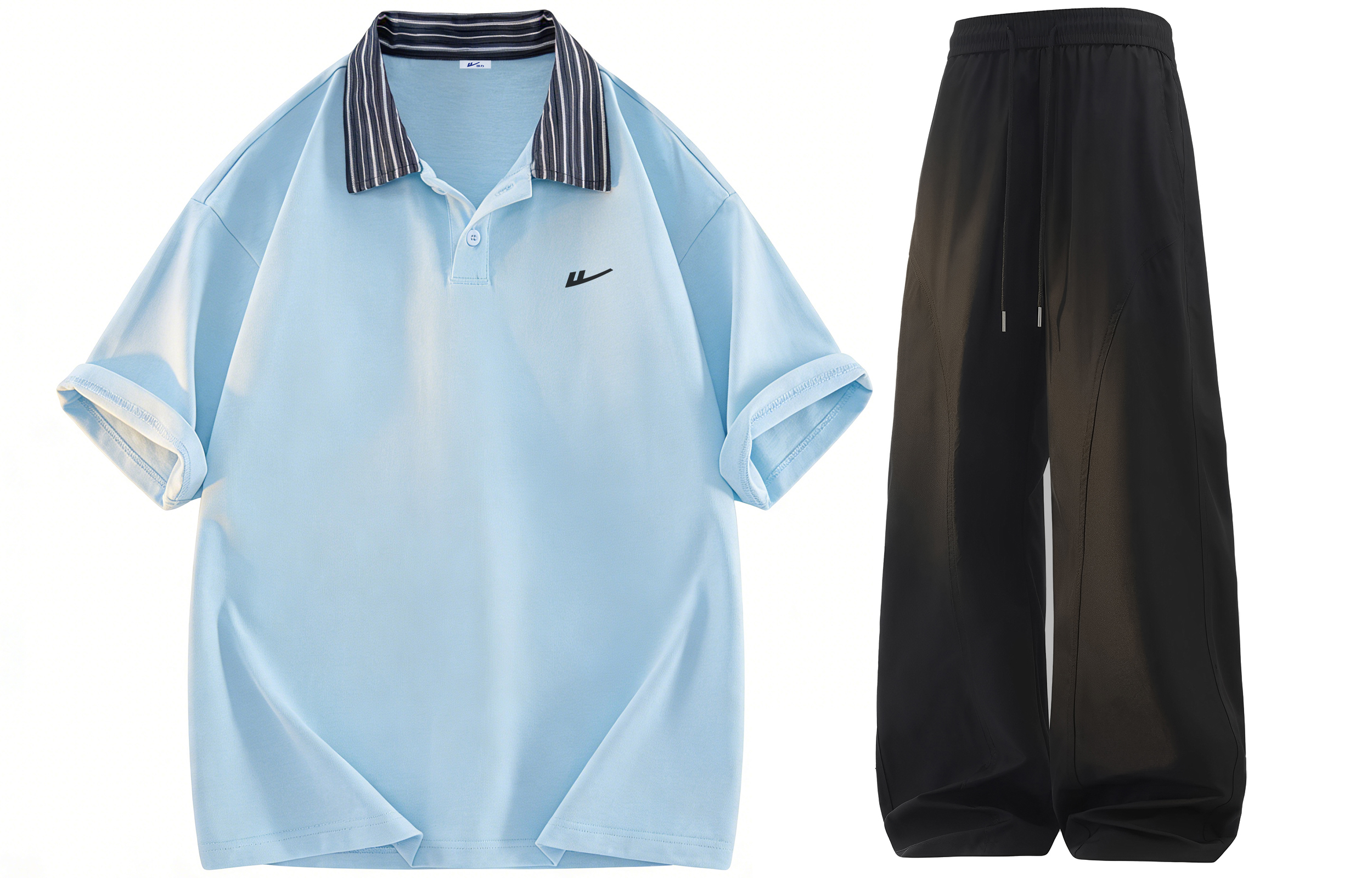 

Повседневный костюм для женщин Lapel Moderate WARRIOR, светло-синий top+черный pants[free diy merch]