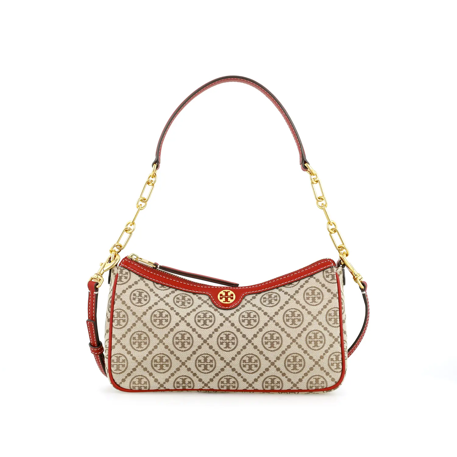 

TORY BURCH Тканевая женская сумка через плечо орехово-коричневая с красным