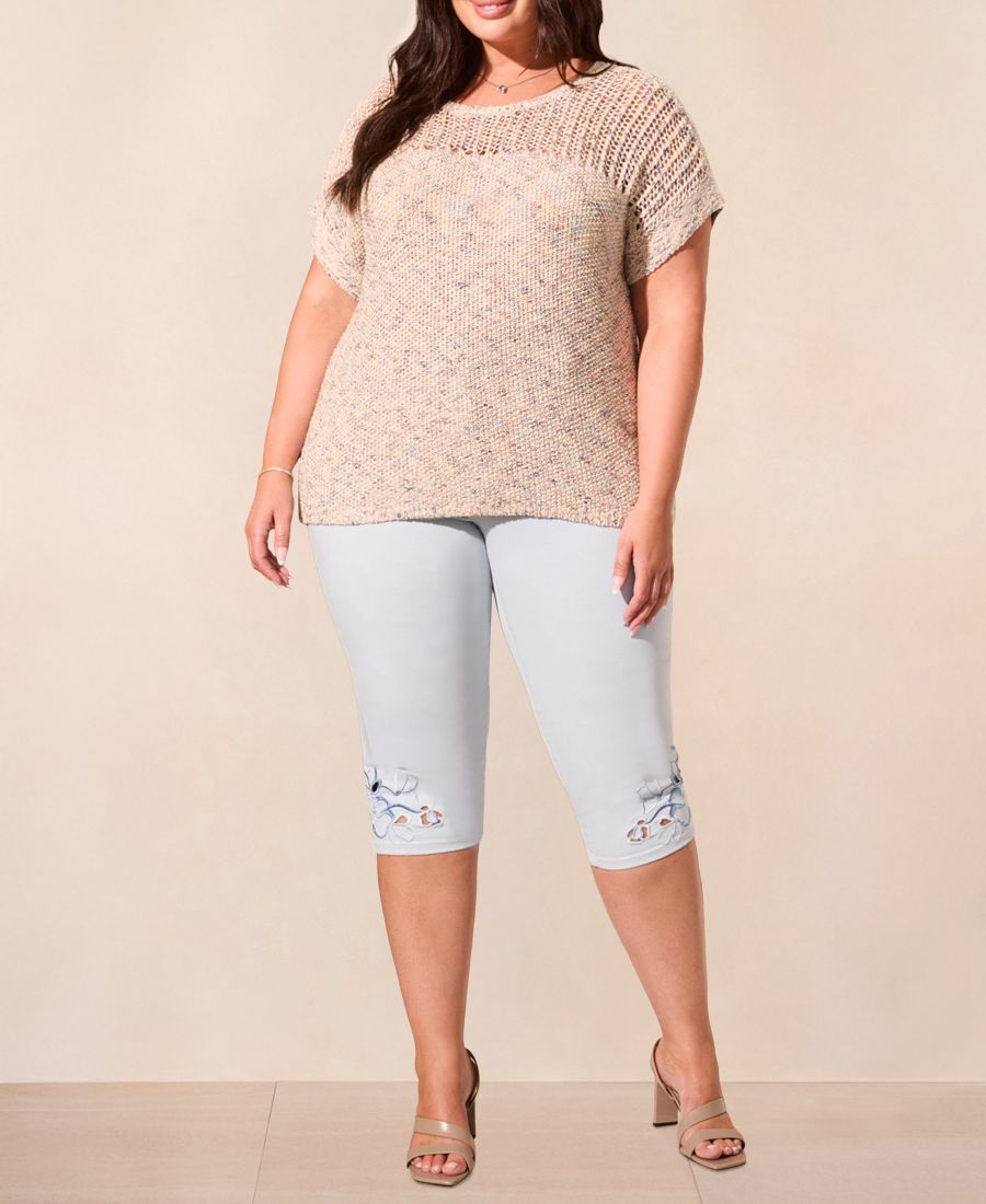 

Свитер большого размера из фактурной вязки с короткими рукавами и вырезом-лодочкой TRIBAL, Scubablue