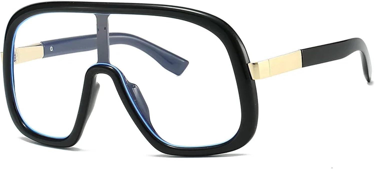 

Винтажные большие цельные солнцезащитные очки для женщин и мужчин в стиле панк, популярная модель с крупной оправой и защитой от УФ-излучения UV400 TVTBBVV, Black Clear