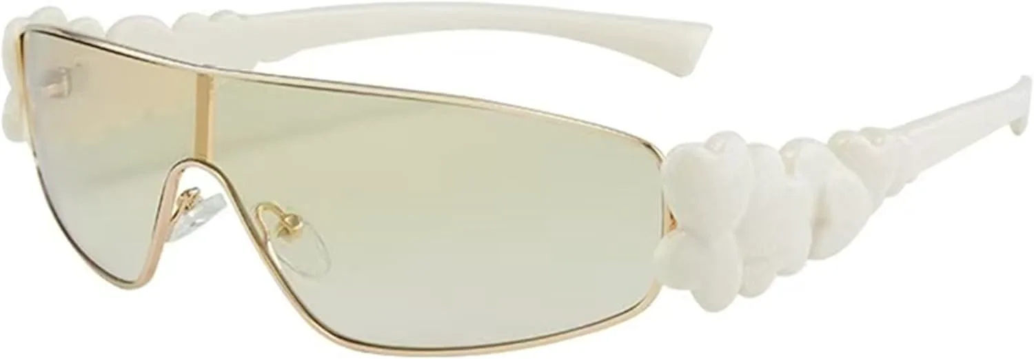 

bullabulling Большие солнцезащитные очки Y2K для женщин, модная оправа, цельные солнцезащитные очки, стильная металлическая оправа, квадратные очки, White Yellow