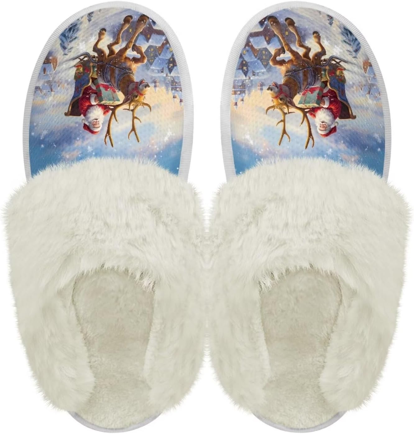 

Хлопковые тапочки PJHEQOXE с пушистыми краями, домашние тапочки для дома и улицы, хлопковые тапочки унисекс, Santa Claus Elk