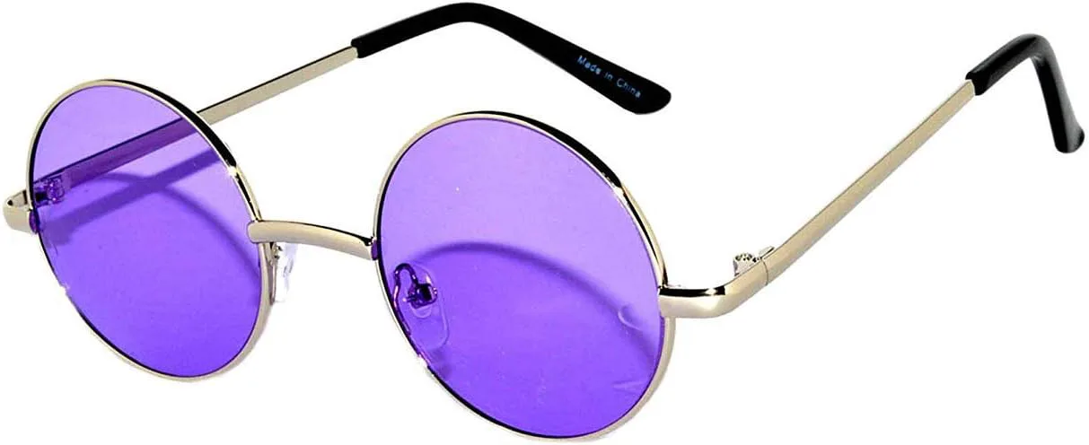 

12 круглых ретро-винтажных солнцезащитных очков с металлической оправой, цветными и зеркальными линзами, большими и маленькими линзами, 43mm Silver/Purple