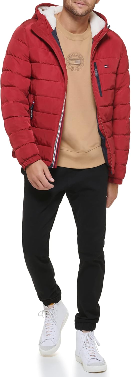 Мужская куртка Tommy Hilfiger средней толщины с подкладкой из шерпы и капюшоном, водонепроницаемая, Red Tech — фото 2