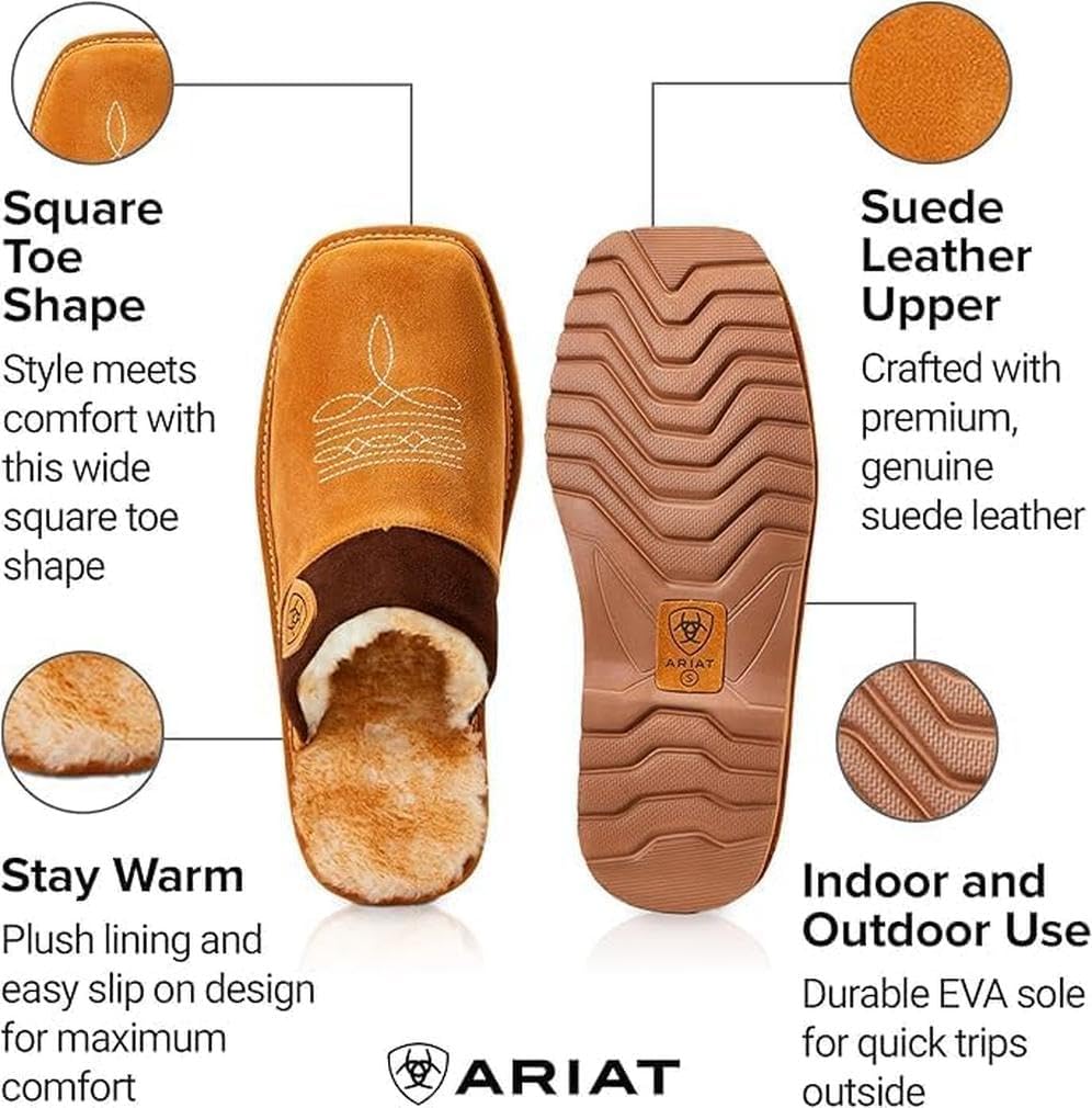 Мужские тапочки ARIAT 2842 Silversmith, и домашние, вестерн, замшевые, с поролоновой стелькой и квадратным носком, шоколадный — фото 3