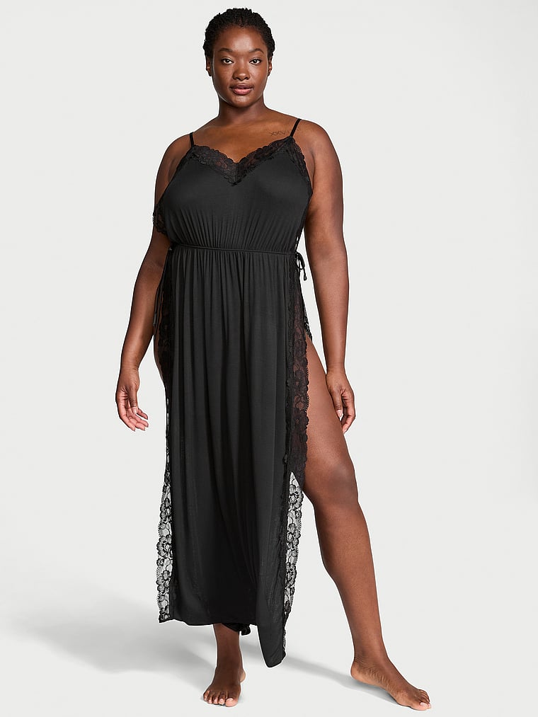 

Длинное платье-комбинация из модала в рубчик с кружевной отделкой Victoria'S Secret, black