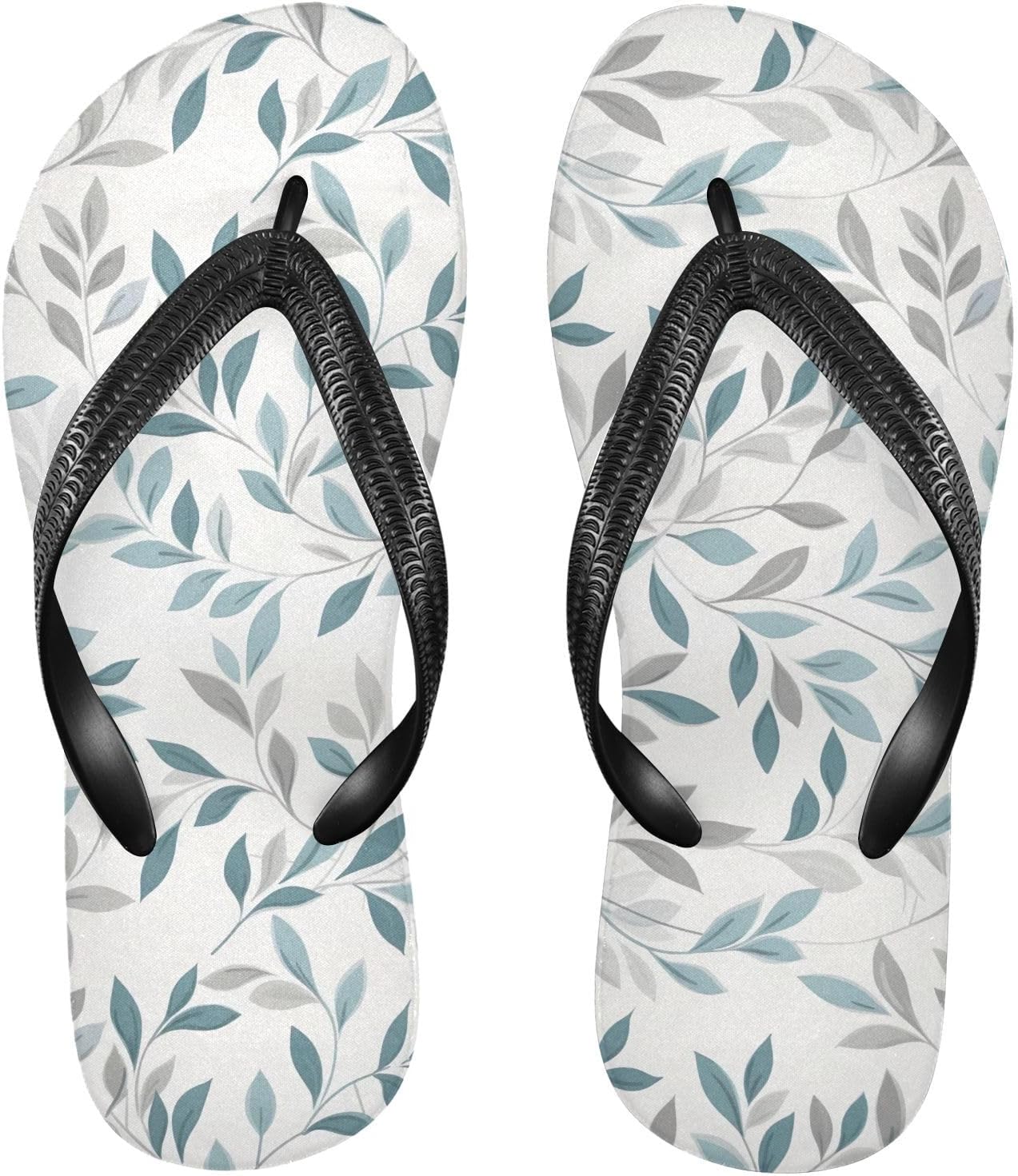 

Женские и мужские шлепанцы SPRIPORT White Blue Leaves с тонкой подошвой, удобные повседневные шлепки с мягкой стелькой и противоскользящей резиновой подошвой, сандалии для прогулок, пляжа и лета, Multicoloured