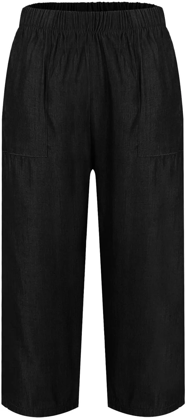 Брюки активные, прямые, на завязке, Linen Pants, черный — фото 3