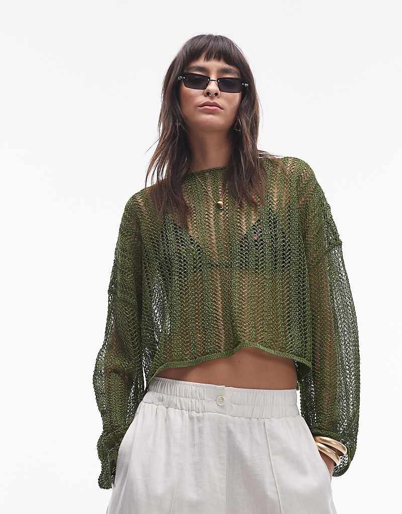 

Topshop – Вязаный струящийся свитер цвета хаки