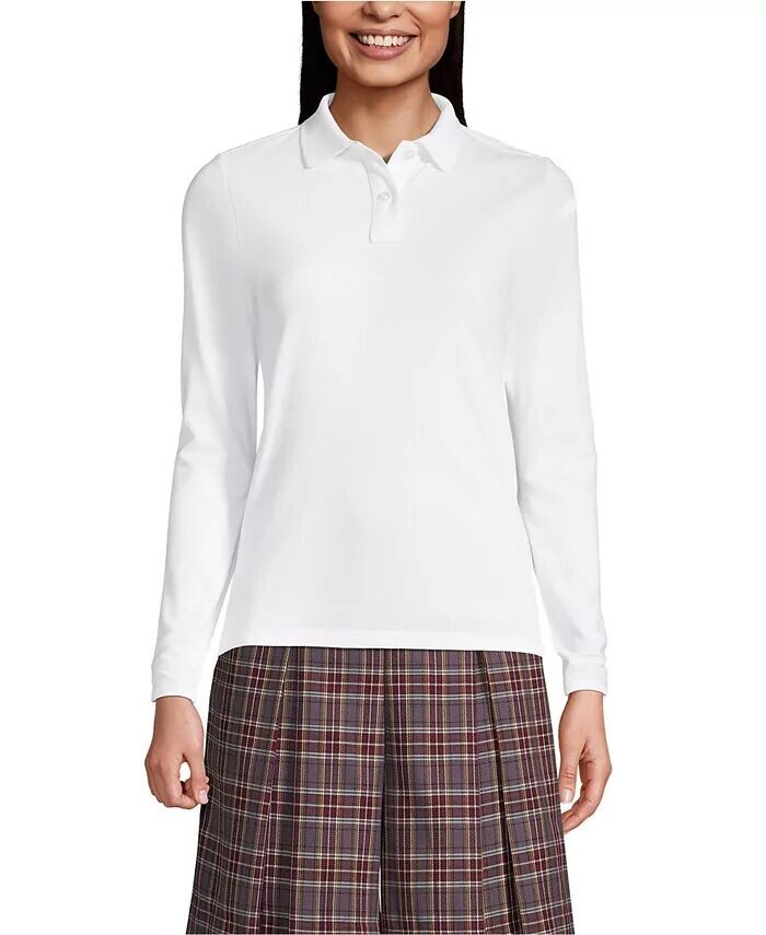 

Женская школьная форма с длинным рукавом, женственная сетчатая рубашка-поло Lands' End, белый