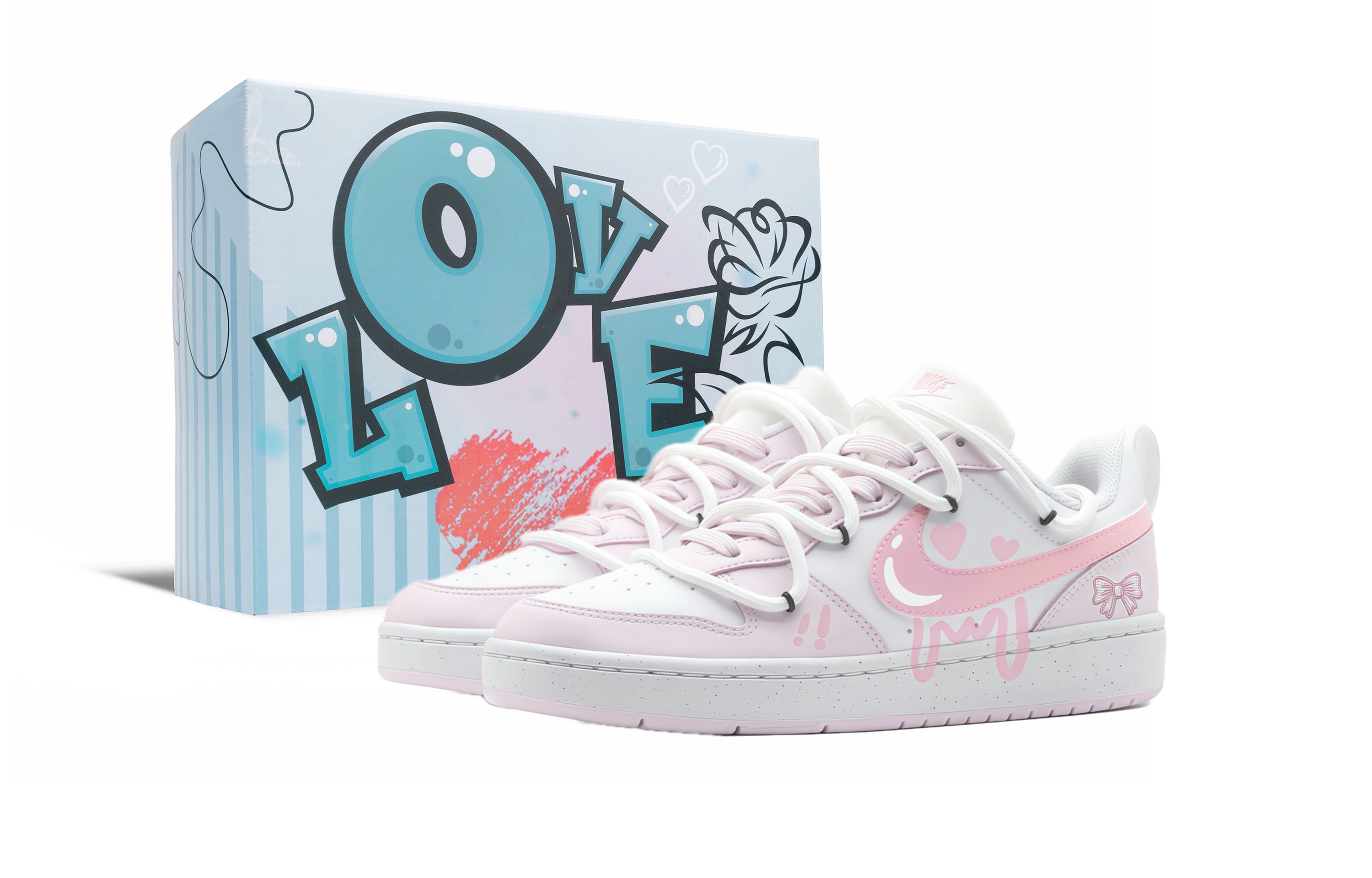 

Nike Низкие противоскользящие детские кроссовки для скейтбординга Court Borough Heart Pink Butterfly для подростков