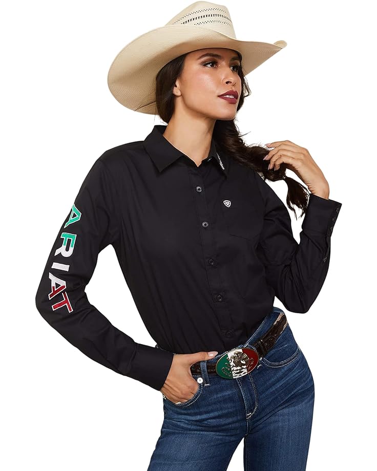 

Рубашка Ariat Wrinkle Resist Team Kirby Stretch, цвет Black/Mexico Flag Embroidery