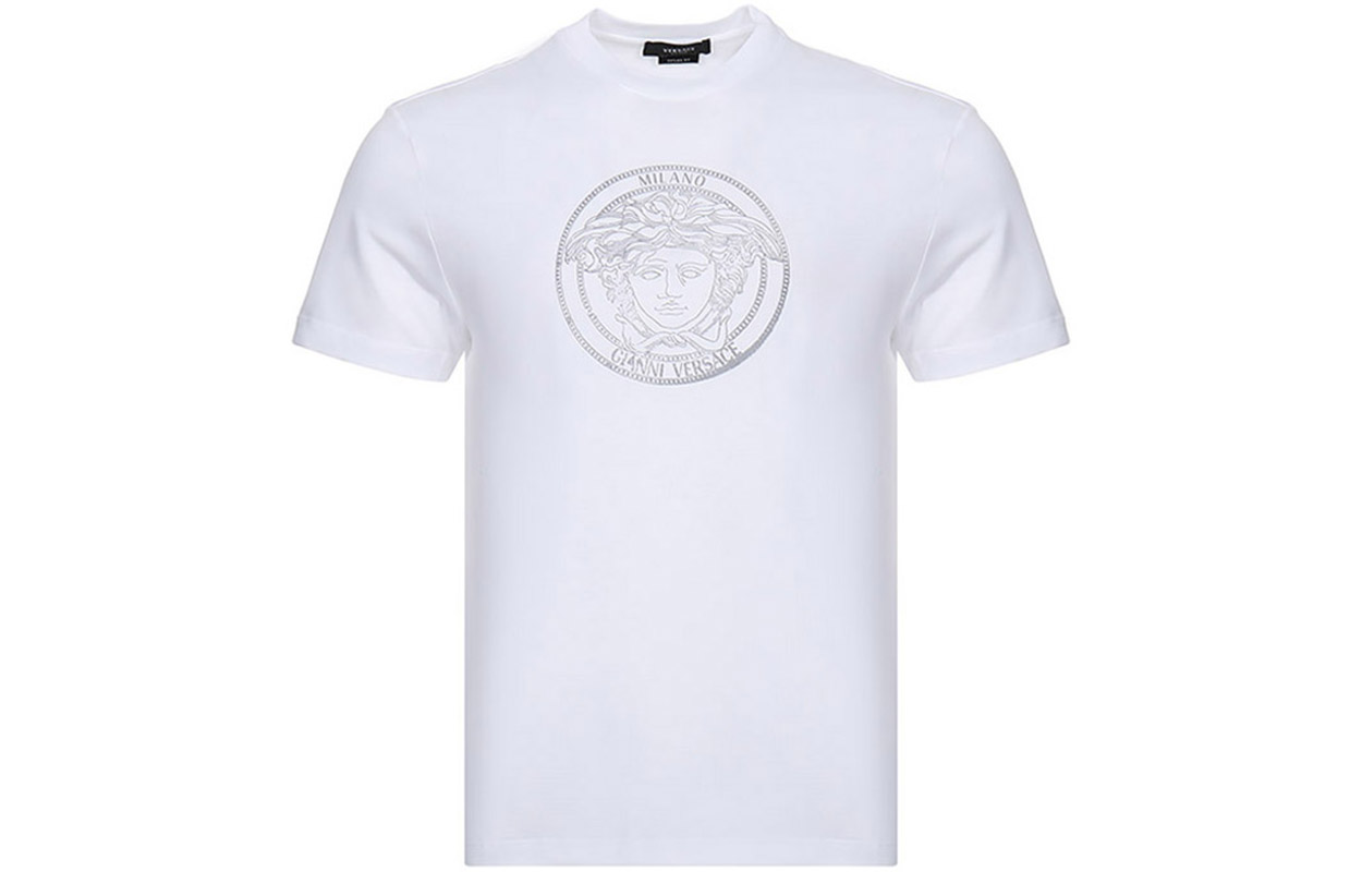 VERSACE Футболка мужская белая с круглым вырезом умеренно прямого кроя