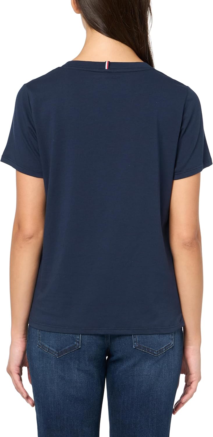 Женская футболка с коротким рукавом и вышитым логотипом Tommy Hilfiger, Navy — фото 2