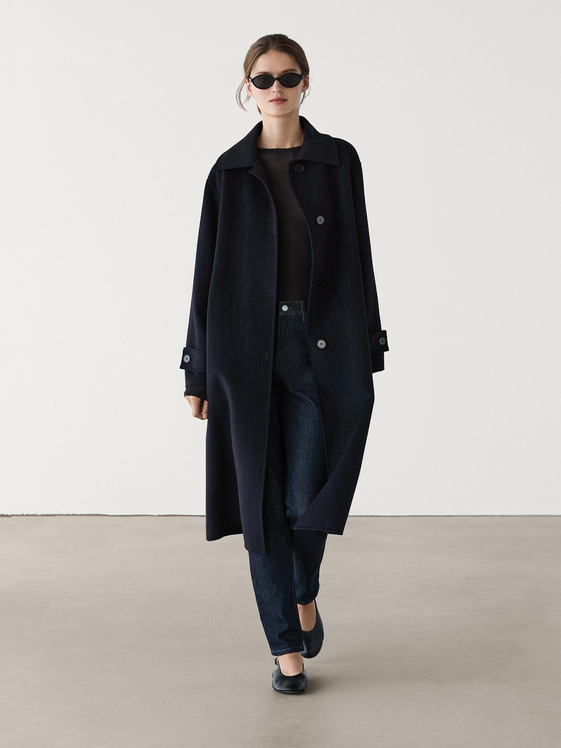 

Длинное пальто в тонкую полоску из смесовой шерсти Massimo Dutti, синий