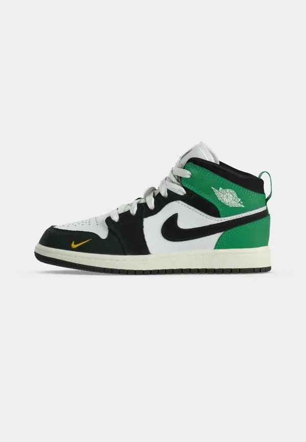 Кроссовки высокие Jordan 1 Mid SE High Top Trainers, бело-черно-зелено-золотистые — фото 2