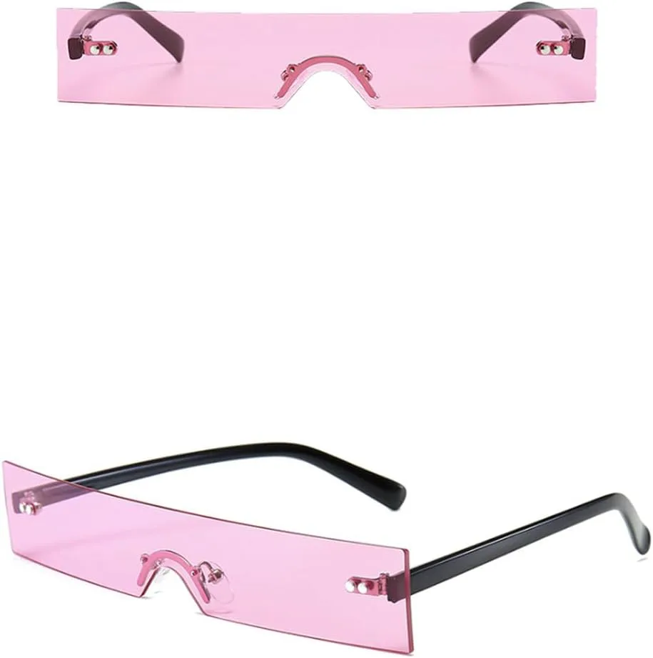 

Популярные маленькие прямоугольные солнцезащитные очки для женщин, модные прозрачные красные без оправы, мужские очки с защитой от УФ-излучения UV400 TKKTLLT, Pink