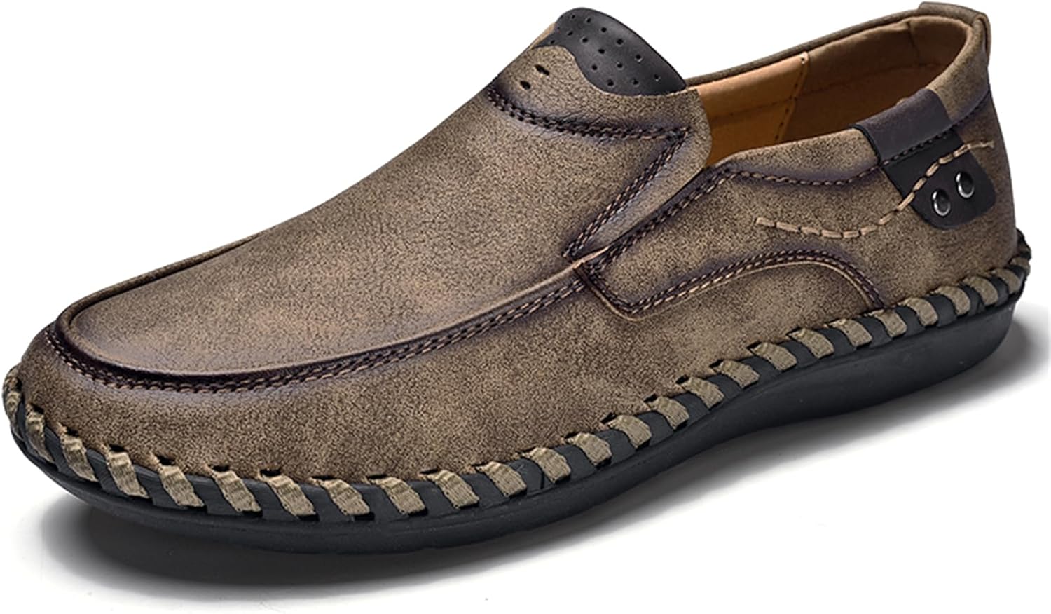 

Мужские кожаные кроссовки ручной работы, мягкие, дышащие, легкие, без шнурков, для ходьбы, вождения, мужские лоферы Abborora, хаки