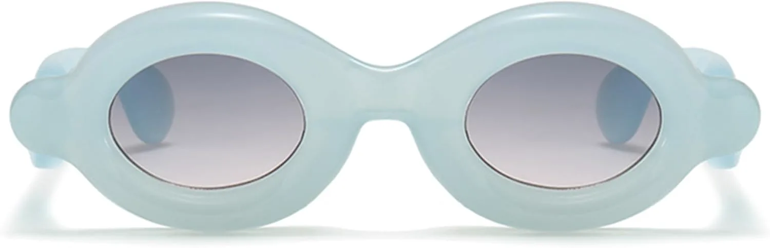 

bullabulling Ретро овальные солнцезащитные очки конфетных цветов, модные панк-очки для женщин и мужчин, толстая оправа, уникальные солнцезащитные очки UV400, Blue