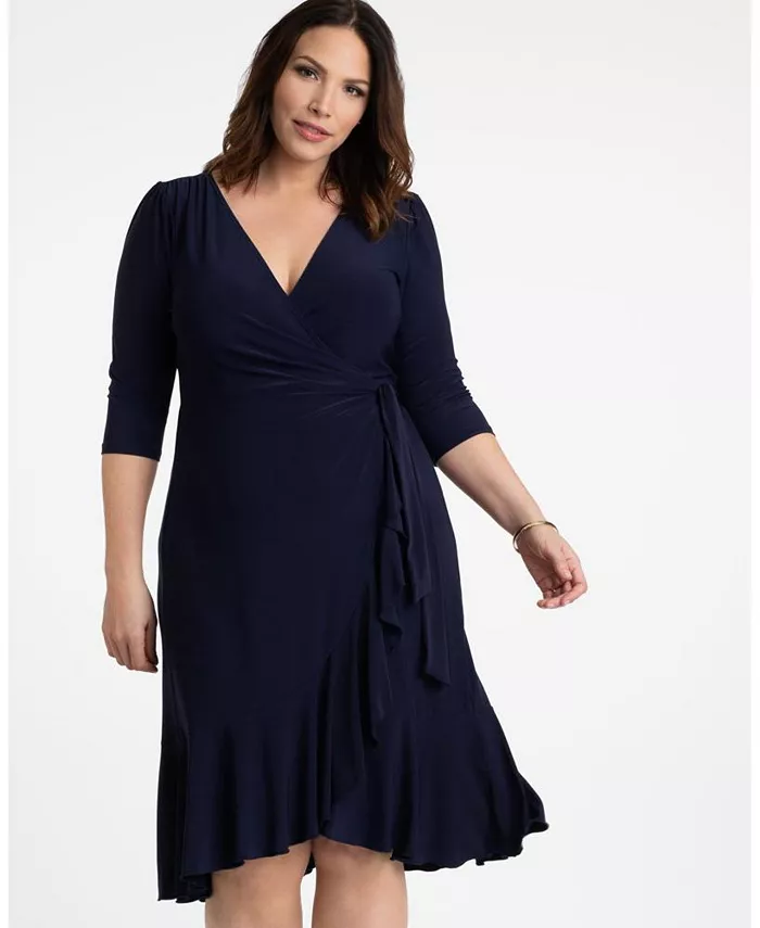 

Женское платье миди с рюшами и запахом Whimsy Plus Size Kiyonna, синий
