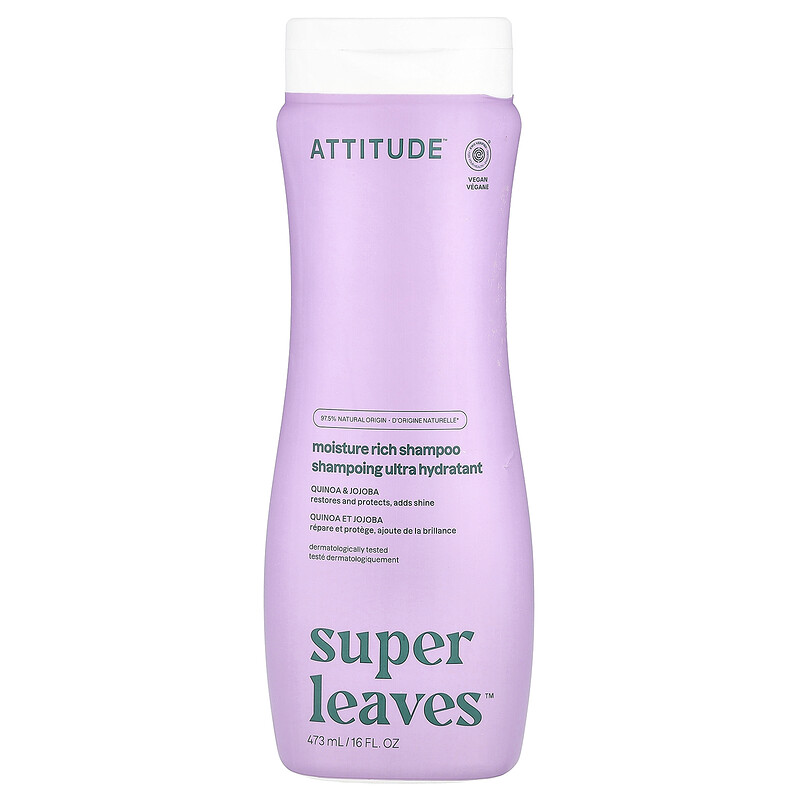 

ATTITUDE, Super Leaves , увлажняющий шампунь, киноа и жожоба, 473 мл (16 жидк. Унций)